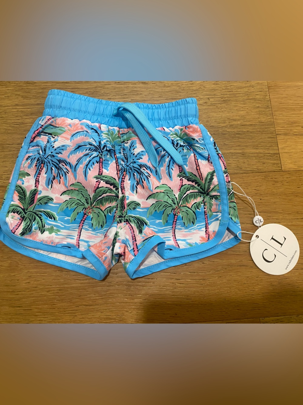 Caden Lane Tropical Blue & Pink Palm Print Baby Boys Swim Trunks 6-12m NWT